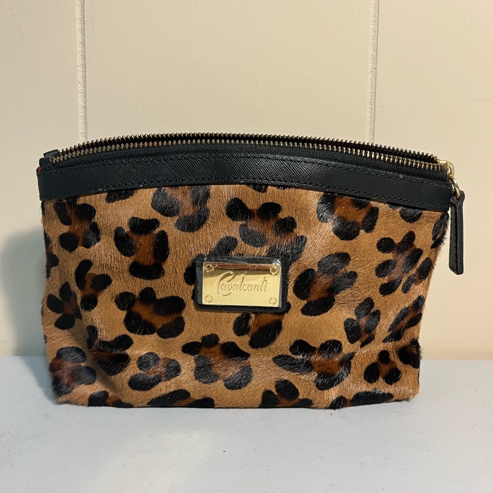 Cynthia Rowley Leopard Print Cosmetic Bag with Black Accents